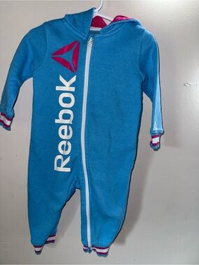 Reebok Turquoise & Pink Logo Kids Fleece One-Piece Hoodie